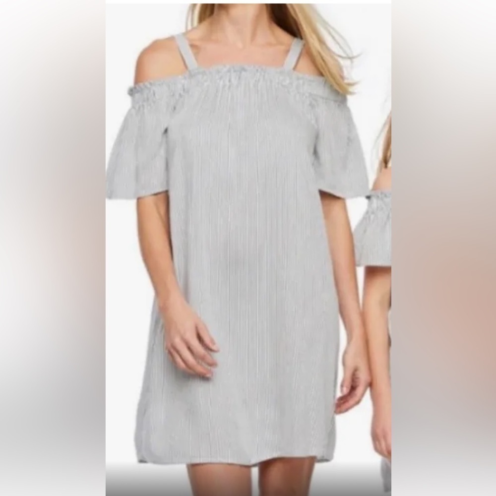 Peyton‎ & Parker white blue stripe off the shoulder straps pull over dress Sz XS